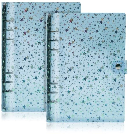 Donmnemb 2 x A6 6-Ring-Kunststoff-Ordner, 6 Löcher, weicher Ordner mit Kunststoffhüllen, Notizbuch, Schule, Meeting, Reisen, Bürobedarf (blau)