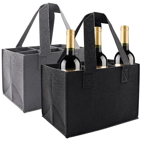 NICKLIN 2 Pcs Sac à Porte Bouteille 6 Compartiments Sac en Feutre à Bouteilles Réutilisable Lavable pour Cagette Bouteille Vin pour Pique-Nique Voyage Noël Mariage