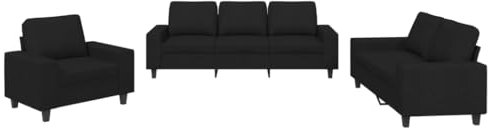 HETFTJN Outdoor Sofa Schlafsofa Wohnzimmer Couch Sofagarnituren - 3-TLG. Sofagarnitur Schwarz Stoff für Hotelzimmer Büro Relaxationsraum Sitzzimmer