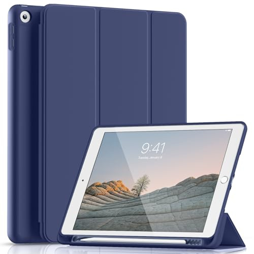 Lsmmpoba Hülle für iPad 9./8./7. Generation 10,2 Zoll, Navy | Für iPad 10,2 Modell 2021/2020/2019 mit Stifthalter, Schutzhülle aus TPU mit Standfunktion, Auto Schlaf/Wach Funktion