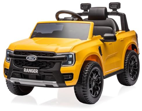 Tachan - Vehículo eléctrico Ford Ranger - De Color Amarillo - Batería Recargable de 12v - con Luces y Sonidos - con suspensión - Control Parental con R/C - +3 años (CPA Toy Group 711T00918)