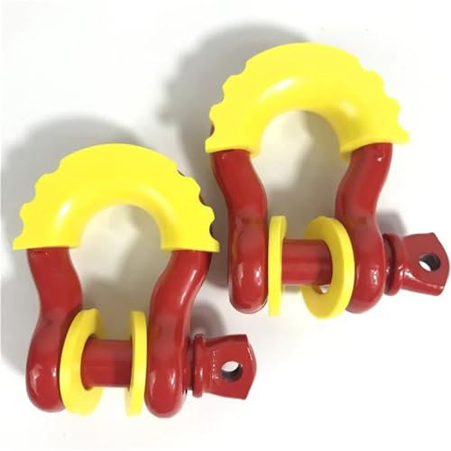 Abschleppseil Rostfreier 5/8 Zoll D-Ring-Schäkel mit Isolatoren und Unterlegscheiben, 19,5 Tonnen (42990 Pfund), maximale Bruchfestigkeit, 4x4-Abschlepphaken Synthetisches Windenseil-Kit(2pcs red yell