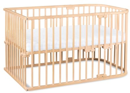babybay Original Beistellbett aus massivem Buchenholz/kompakt & verwandelbar/Kinderbett Höhe stufenlos verstellbar & umweltfreundlich/mitwachsendes Babybett (Natur unbehandelt) / Kinderbettset