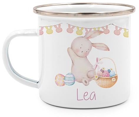 Kidsmood - Tasse Personalisiert mit Namen, Robuste Emaille Tasse für Camping & Alltag - BPA-frei, Spülmaschinenfest, Trink-Becher als Ostergeschenke für Kinder