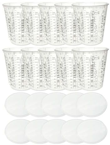 Farbmessbecher, präziser Mischbecher, 10 x transparente Messbecher mit Deckel, für Farbe, Pigmente, Epoxidharze, Basteln und DI Y-Projekte