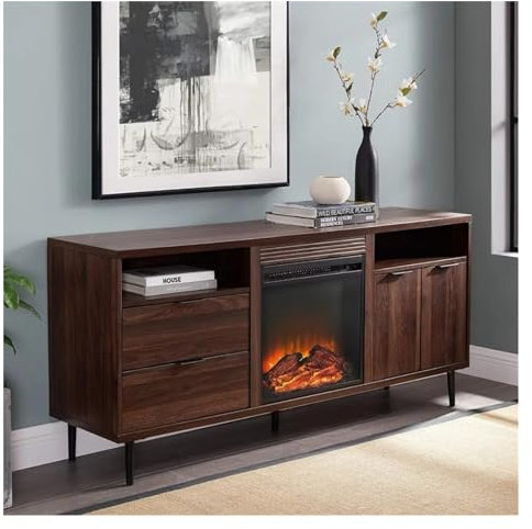 JYHUHGRG Mueble de TV con Chimenea eléctrica Mueble de TV con Chimenea de leña Puertas y cajones para TV de Pantalla Plana Consola de TV Universal Centro de Entretenimiento con Chimenea Moderna