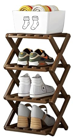 Gachiwar Elegantes Schuhregal aus Holz, hoch und schmal, platzsparendes schmales Schuhregal für Flur, Eingang, Schlafzimmer, Wohnzimmer (4 Fächer)