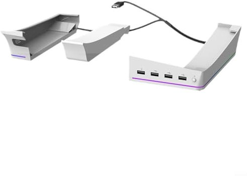 URPIZY Für PS5 Pro Standfuß Mit 14 LED-Modi & 4 USB-Hubs Horizontaler Ständer Für PS5 Pro Digital Und Optical Drive Multifunktionale Aufbewahrung Kompaktes(White)