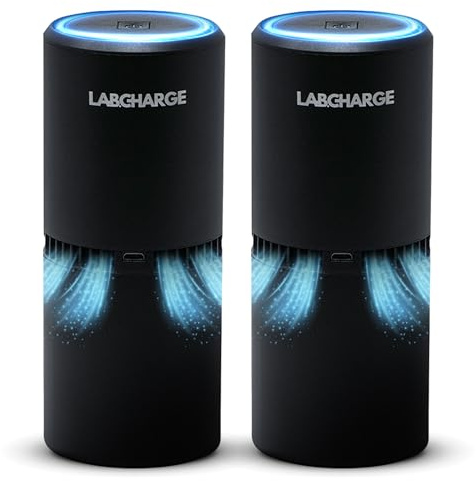 Lab Charge Small Ionic Air Purifier for Home & Bedroom – Silent HEPA Filter – Covers 250 Sq Ft - Free Cleaner for Pets, Hair, Smoke, Dust, Odors & Dander – Compact & Black Design - Pack of 2