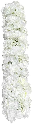 WAPHOERTE Ramo de flores artificiales blancas (rosas), hortensias y dalias, serie de flores artificiales de seda para decoración de bodas y fiestas, 100 x 25 cm