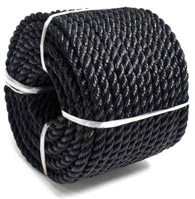 MERIANE Polyethylene Rope 3/8Inch 100ft, Black Durable Twisted Cord 903lbs, Multipurpose Safety Heavy Duty Poly Ropes for Outdoor Project Marine Use Camping Swing