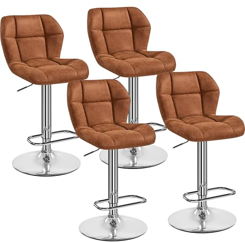 Yaheetech Barhocker 4X Höhenverstellbar Barstühle mit PU-Bezug Retro-braun | 360°Drehbar Küchenstühle, mit Rückenlehne und Fußstütze, Sitzhöhe 62,5 cm - 84,5 cm, für die Küche