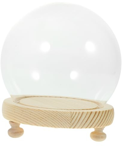 HEALEEP Transparent Runde Glaskuppel mit Holzsockel Glasglocke Cloche Dome Staubdichtes Displaygehäuse für Mikro Landschaften Dekoration für Zuhause und Büro Langlebig und Klar