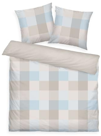 Tom Tailor Linge de lit en Flanelle, 2 * 80 x 80 cm + 200 x 220 cm, 100% Coton/Flanelle, Motif réversible et Fermeture éclair colorée, Bold Mosaic Beige, Bleu Clair (Nature, Sunny Sand & Sky Blue)
