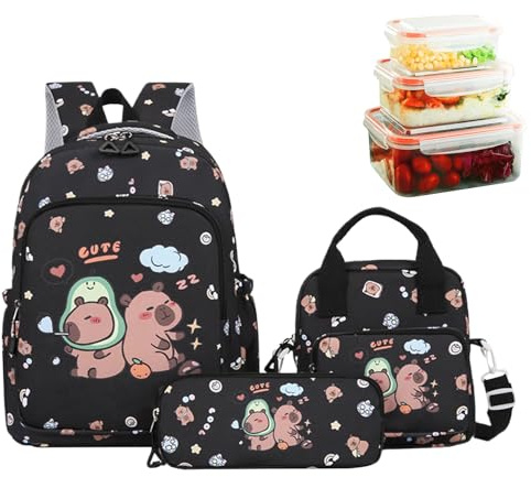 Schul - Set di sacchetti per la scuola casual, organizzatore di gioco per giorno pratico | Zaino per comodo con linee di di primavera, soluzione elegante, nero, Se référer à la description