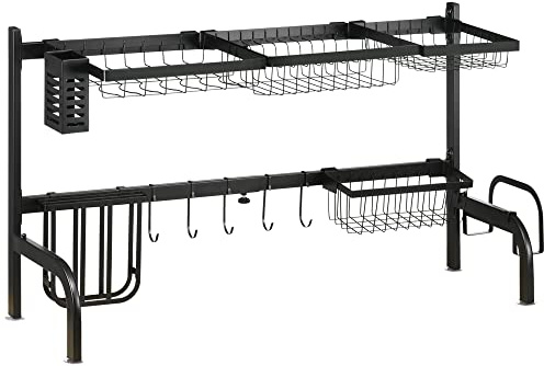 HOMCOM Égouttoir à Vaisselle au-Dessus de l'évier, séchoir à Vaisselle 2 Niveaux, Largeur réglable 51 à 93 cm, modulables en Acier, Noir