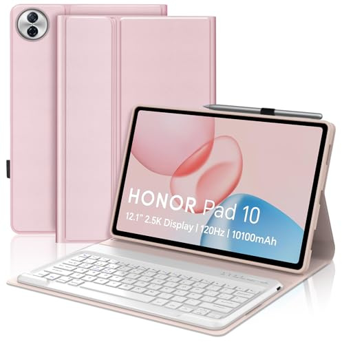 WAVATA Funda Teclado para Honor Pad 10 12.1'' 2025, Español Ñ Teclado para Honor Pad 10 12.1'' 2025, Bluetooth Desmontable para Honor Pad 10 2025, Rosa