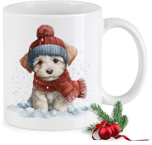GRAZDesign Weihnachtstasse Hund Tasse Weihnachten Geschenk Winter Becher Keramik 30ml