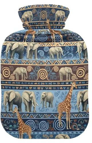Giraffes Elephants Hot Water Bottle with Soft Cover Hot Water Bag for Foot Bed Warmer Pain Relief Small
