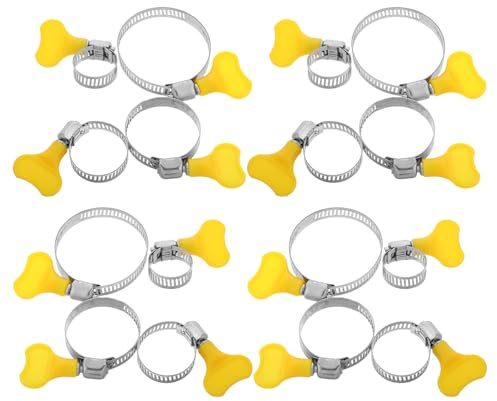 ARTIBETTER 16pcs Stainless Steel Hose Clamps with Yellow Thumb Screw Handles Adjustable Heavy Duty Pipe Clips for Plumbing Automotive Machinery Applications Wear-Resistant American Style