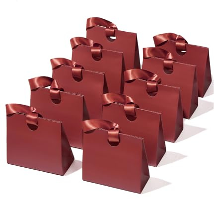 Vitalizart Kleine Rot Geschenktüten Mit Bandgriffen zum Geschenken | 10er-Set Wiederverwendbaren Geschenktüten Für Geburtstage, Babypartys, Hochzeiten, Taufen & Weihnachten 20 × 9 × 18 cm