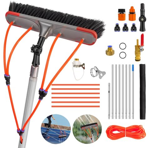 7M Telescopic Water-Fed Cleaning Brush with 180° Angle for Solar & Windows | Scrub & Rinse in One,Collapses to 1.4m,35cm Wide Brush,180° Rotation Angle,Extendable Aluminum Pole,Soft Bristles