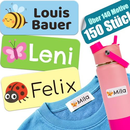 Namensaufkleber Kinder (150 Stück) – Namensaufkleber Schule – Kein Suchen mehr – Waschmaschinenfest & Spülmaschinenfest – Namensetiketten Kleidung & Schuhe – Einschulung & Kita Insekten 150 Stück