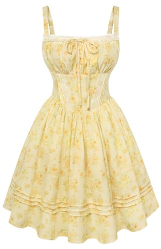 SCARLET DARKNESS Women Summer Dresses Floral Mini Corset Dress Beach Party Sleeveless Spaghetti Strap A-Line Sundress