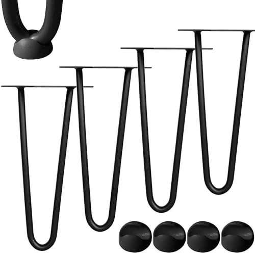 Mucola Hairpin Legs Tischbeine 4er Set 45 cm 2 Streben Stahl Schwarz 12 mm | Haarnadel Tischfüße aus Rundstahl pulverbeschichtet, kratzfest und rostbeständig, inkl. Montageschrauben und Anschraubplatten