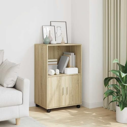 LoogCape Rullskåp, Sonoma-ek 55 x 40 x 91 cm, trämaterial med gott om förvaringsutrymme på hjul för vardagsrum, kök, kontor, hall och sovrum, utrymmesbesparande, mångsidig, hållbar
