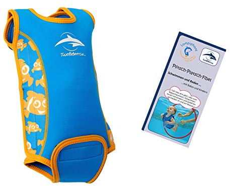 Lampiphant® + Konfidence Babywarma, Schwimm-Anzug | Wärmender Schwimm-Anzug, enthält Plitsch-Platsch-Fibel für das perfekte Bade-Erlebnis!
