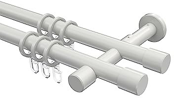 Interdeco Gardinenstange Weiß aus Metall doppelläufig 20 mm Ø Prestige Santo, 160 cm