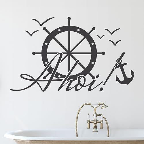 GRAZDesign Wandtattoo Bad Schriftzug Ahoi maritime Deko für Badezimmer Wohnzimmer - 67x40cm / 049 königsblau