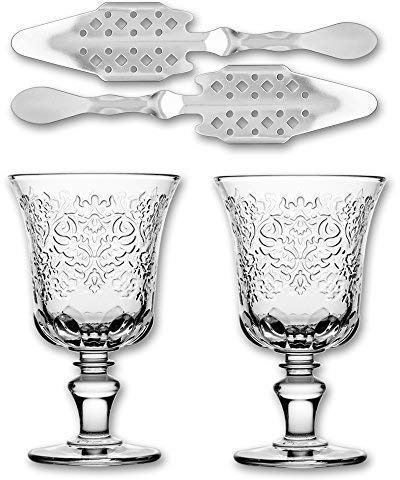 2X La Rochere Absinth Glas Amboise 260 ml + 2X Absinth Löffel Losanges 41