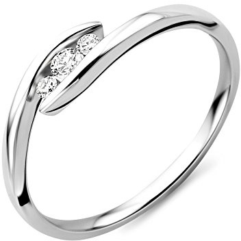MIORE Allianz Ring Damen Trilogie-Ring aus Weißgold 9 Karat / 375 Gold Diamant Brillianten 0.10 ct