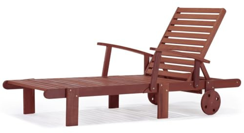 Habitat et Jardin - Bain de Soleil Pliant en Bois Exotique Tokyo - Chaise de Jardin, Piscine et Balcon - Transat avec Dossier Inclinable + 2 Roues Arrières - Marron Acajou