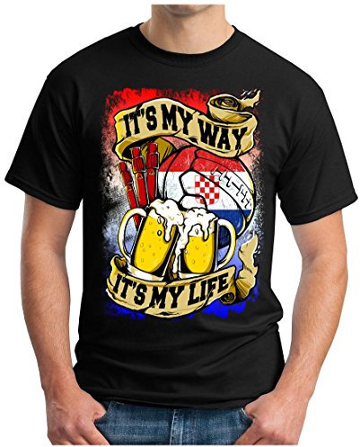 OM3® - Croatia-My-Way - T-Shirt My LIVE - Hrvatska Kroatien Fussball Soccer Fanshirt Bier Drink Sport Geek Fun, XL, Schwarz