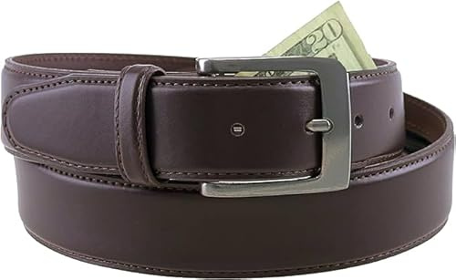 Thomas Bates Mens Deerfield Leather Money Belt Travel Zipper Pocket (36, Brown)
