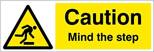 Caledonia Signs 14209G englisches Schild mit der Aufschrift „Caution Mind the step“, 30 x 10 cm, Hartplastik