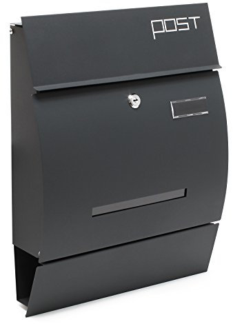 Wiltec Cassetta postale con portagiornale V4 antracite 350 x 95 x 445 mm con vetrino nome