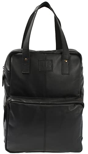 LECONI Sac à dos rétro Sac à dos en cuir pour les loisirs, l'école et le quotidien Cuir véritable Sac de randonnée moderne look vintage Sac de loisirs pour dames & hommes 28x37x13cm noir LE1019