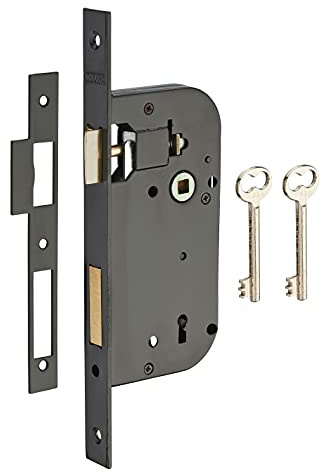 THIRARD - Serrure Encastrable à Clé pour Porte de Chambre - Gauche - Axe 50 mm - Bouts Carrés - Mécanisme à 4 Gorges - Ø 70 mm - Noir - 2 Clés Incluses