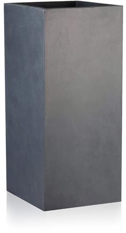 IDEALIST Extra Large 80cm Tall Garden Planters with Drainage Holes | Dark Grey Reinforced Stone Tall Square Planter L40.5 W40.5 H80.5 cm, 92 litres