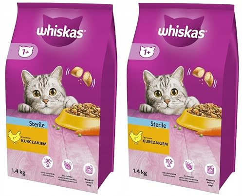 Whiskas Sterilisiertes Katzenfutter für ausgewachsene Katzen mit Hühnergeschmack, 6 x 1,4 kg