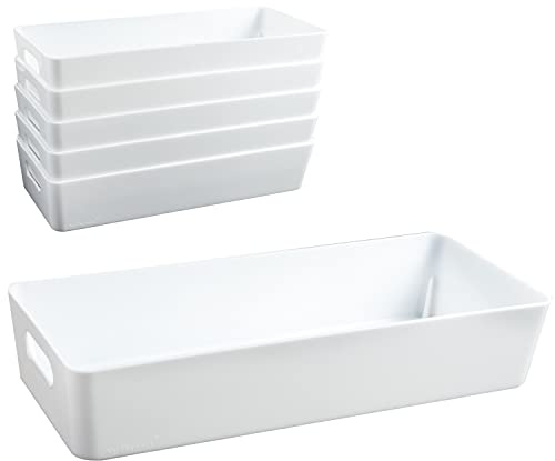 6x Ordnungsboxen 6cm hoch WEIß 30x12,5x6cm 1,9L Kunststoff Bad Korb Schrank