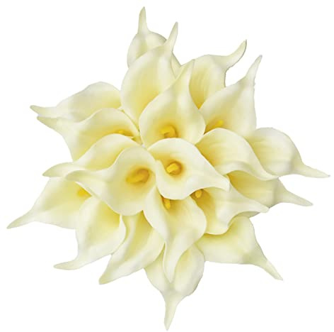 ONLY ART Artificial Cream Calla Lily 20pcs – 13.5 PU Faux Flowers with Flexible Stems, Soft Texture, for New Year and Valentine's Day Home, Wedding & DIY Decor