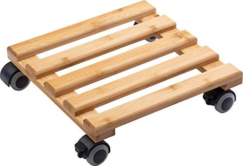 Metafranc Pflanzenroller 300 x 300 mm – 60 kg Tragkraft | Bambus-Platte – Natürlicher Holz-Look – TPE-Rollen mit 4 Feststellern – Indoorroller – Blumenroller – für Holz