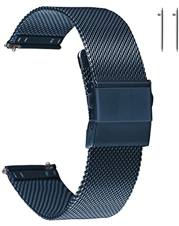 Edelstahl Mesh Uhrenarmband für Herren Damen, Schnellverschluss, 12mm-22mm | Atmungsaktives Mesh-Gefühl, werkzeuglose Längenverstellung, sichere Faltschließe, leichter Metall-Look, Alltag & Büro