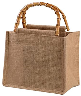 Unknows Borsa di Tela di Iuta con Manici in Bambù - Portatile, Riutilizzabile per la Spesa e Regalo