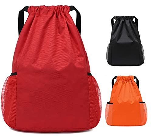 Grantop Drawstring Waterproof Bags, String Swim PE Bag, Oxford fabric Backpack Bags for men and women, for Sports School Beach Holidays Swimming Travel (Red, L)